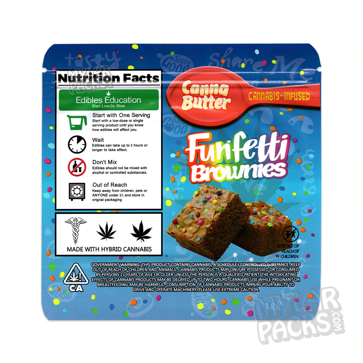 Canna Butter Funfetti Brownies 600mg Empty Edibles Mylar Packaging Bag