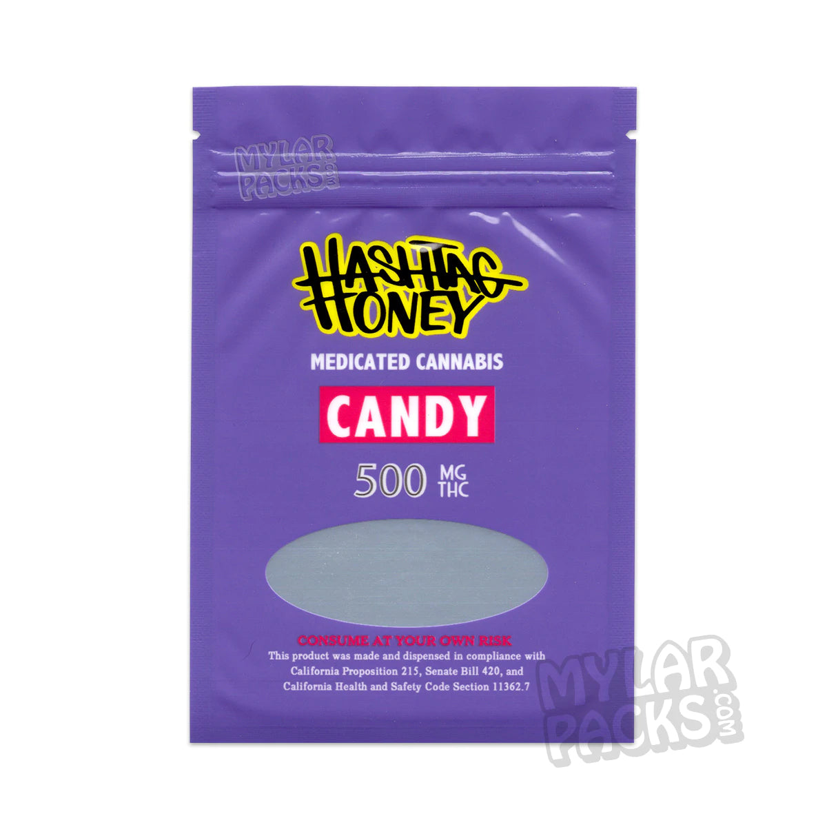 Hashtag Honey Purple Candy 500mg Empty Edibles Mylar Packaging Bags