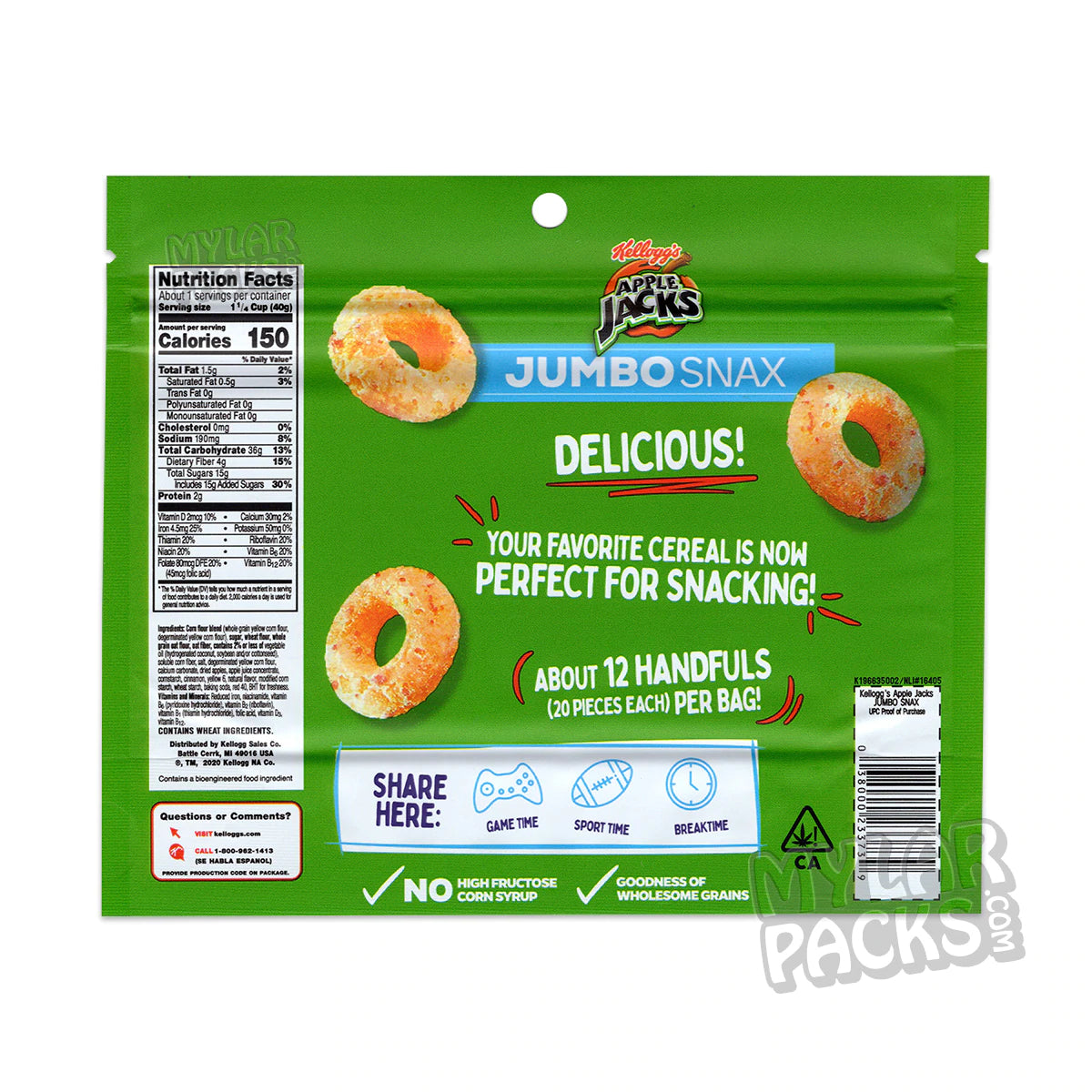 Apple Jacks Jumbo Snax 600mg Empty Edibles Mylar Packaging Bags Mylar