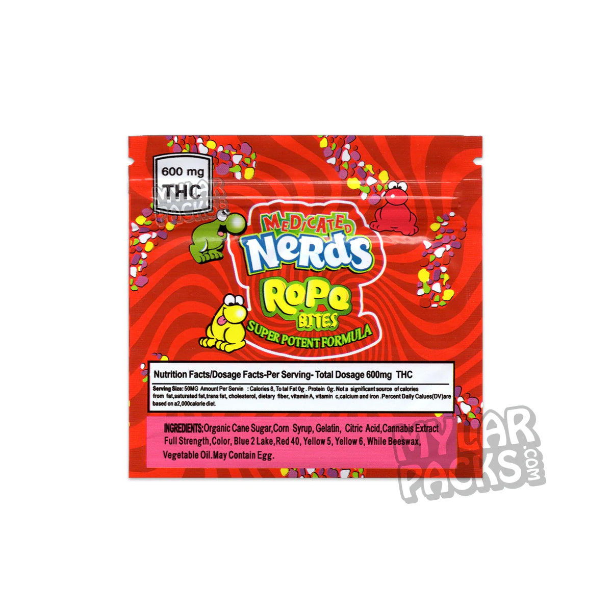 Nerds Rope Bites Super Red 600mg Empty Edibles Mylar Packaging Bags