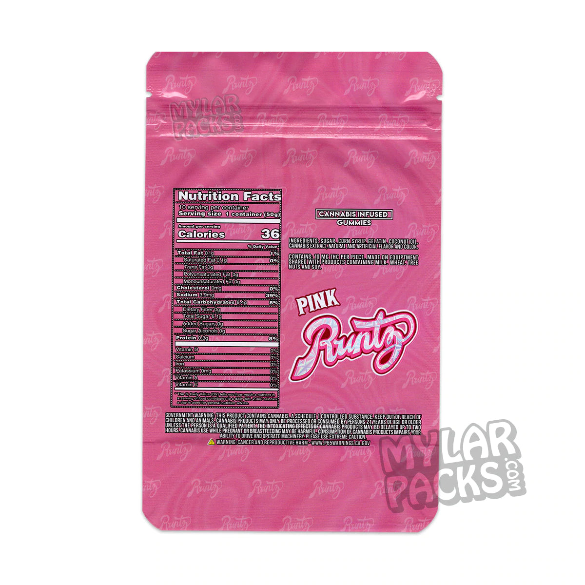 Runtz Gummies Pink Watermelon 500mg Empty Edibles Mylar Packaging Bags