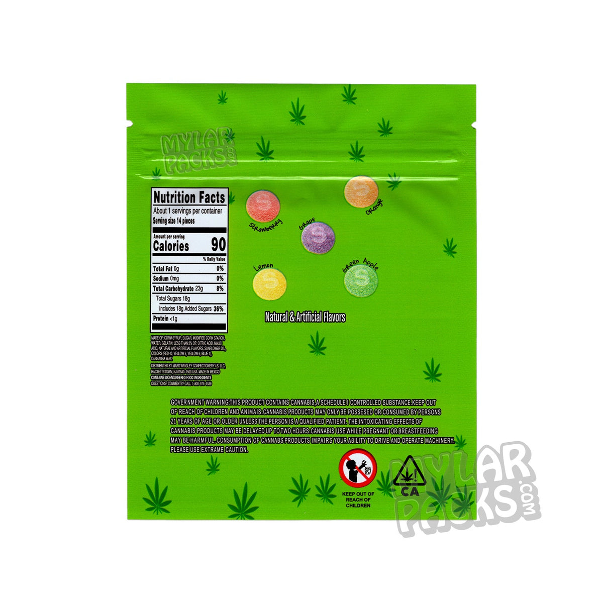 Skittles Sour Gummies 600mg Empty Edibles Mylar Packaging Bags Mylar