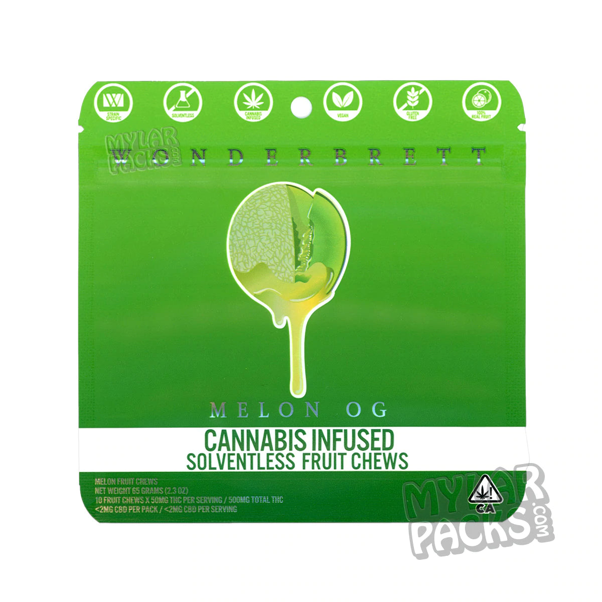 Wonderbrett Melon OG 500mg Empty Edibles Mylar Packaging Bags Mylar