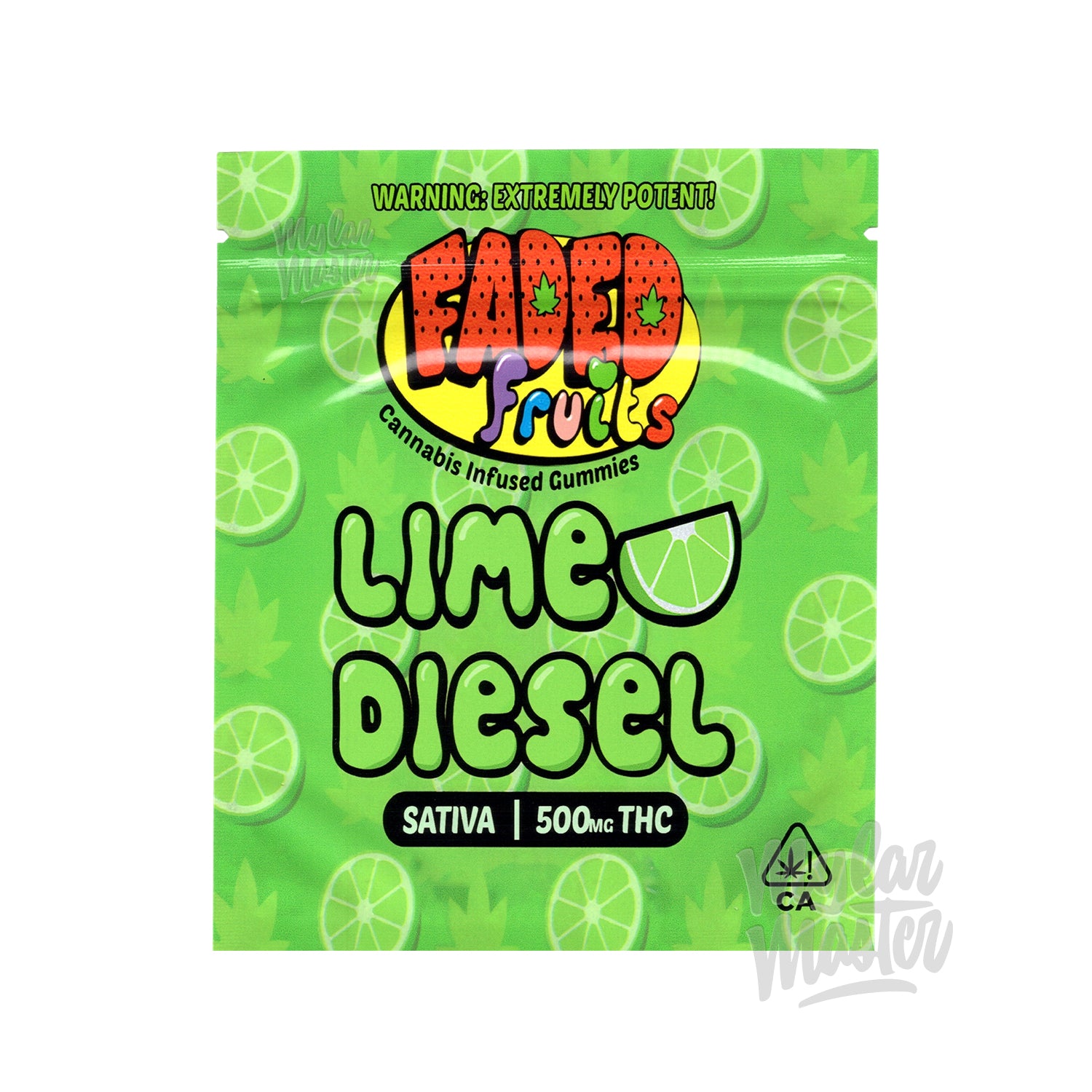 Faded Fruits Lime Diesel 500mg Empty Edibles Mylar Packaging Bags Mylar Master 3453