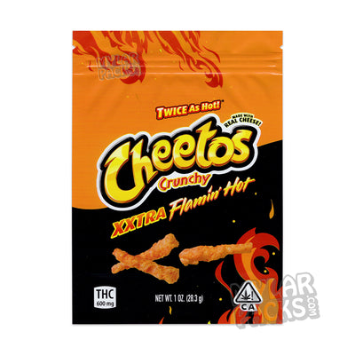Zipper Seal  XXtra Flamin' Hot  Snacks  Sale  Gussets  Gusseted Bottom  Gusseted  Green Bag  Crunchy  Crisps  Chips  Cheetos  Cheeboz  Cannabis Chips  All Snack & Food Packs  3.5g