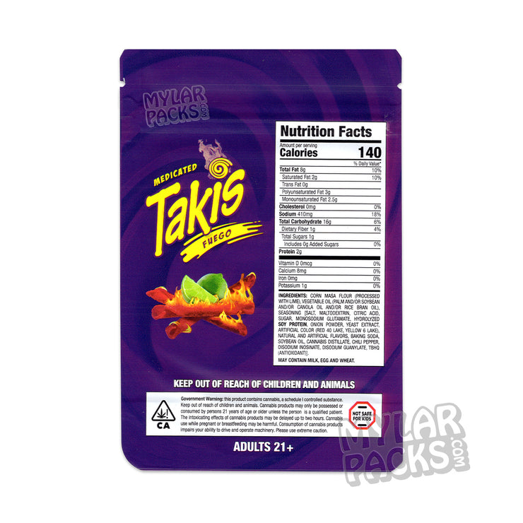 Zipper Seal  Taki's  Snacks  Smell Proof  Rolled Corn  Resealable  Packaging  Mylar Bags  Medicated  Manufacturing  Infused  Fuego  Food Grade  Empty Bags  Edibles  Corn  Chips  Cannabis Chips  Cannabis  All Snack & Food Packs  600mg