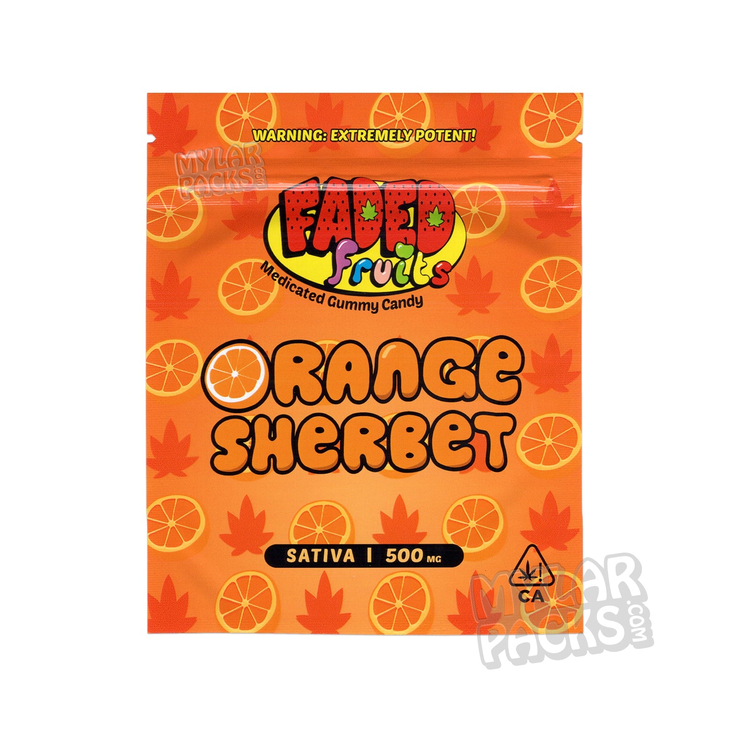 Faded Fruits Orange Sherbert 500mg Empty Edibles Mylar Packaging Bags Mylar Master 0394