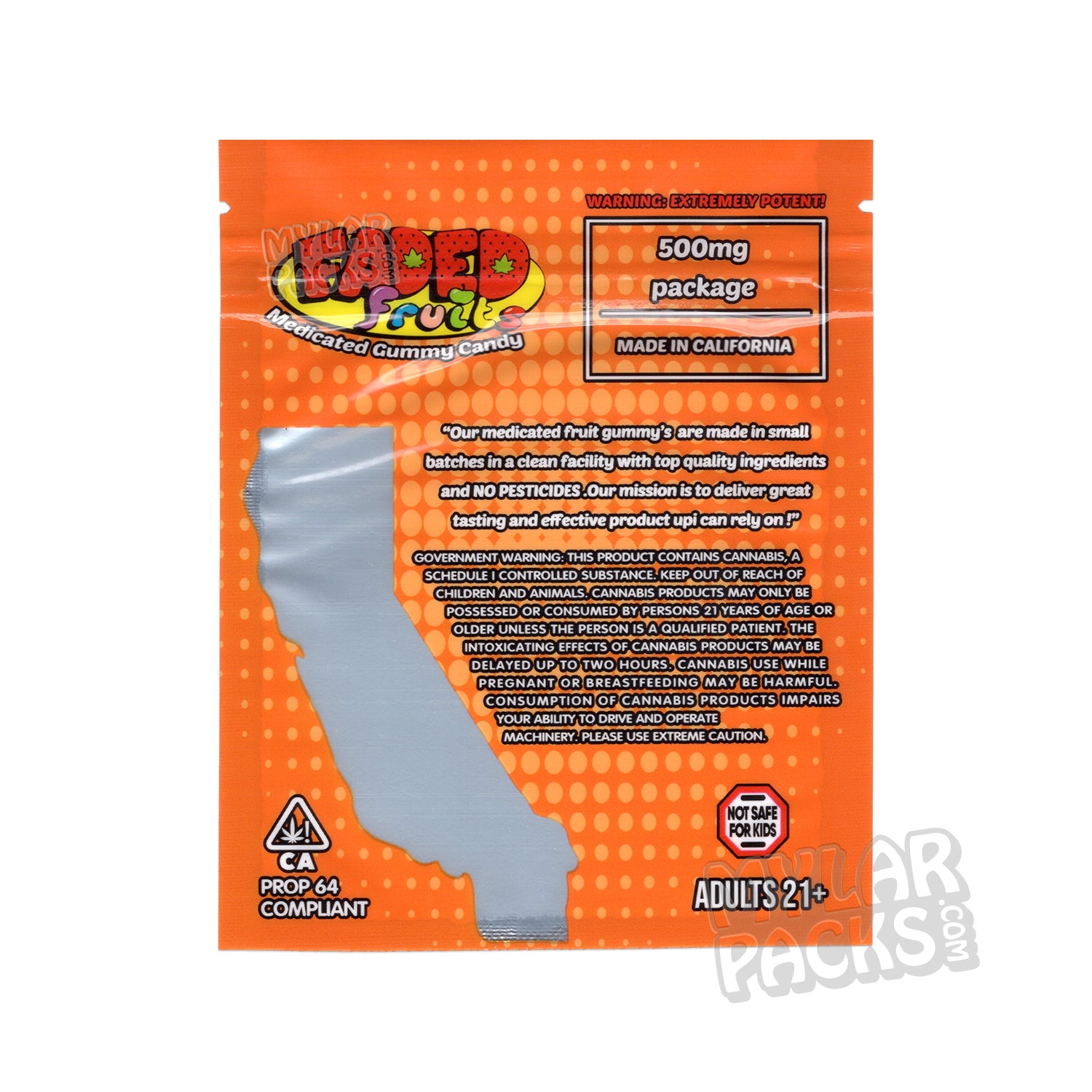 Faded Fruits Orange Sherbert 500mg Empty Edibles Mylar Packaging Bags Mylar Master 1748