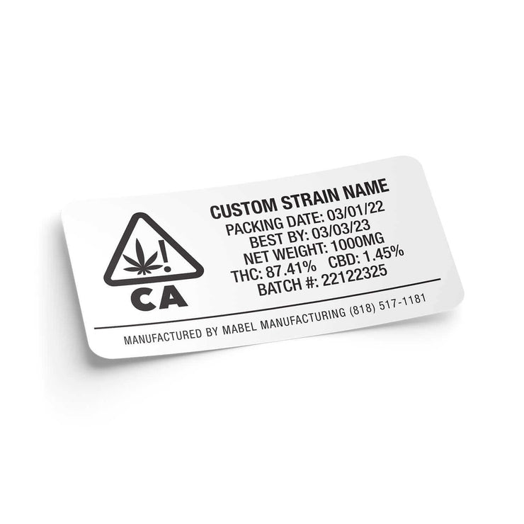 Weatherproof  Warning  Thermal  Strain Sticker  Strain Label  Strain  Sticker  Standard  Rectangle  Label  Herbs  Flower  Customized  Custom Strain Stickers  Custom  Control Sticker  Compliant  Compliance  Cannabis Label  Cannabis Flower  California  CA  Black  Barcode  Authenticity  1" x 2"