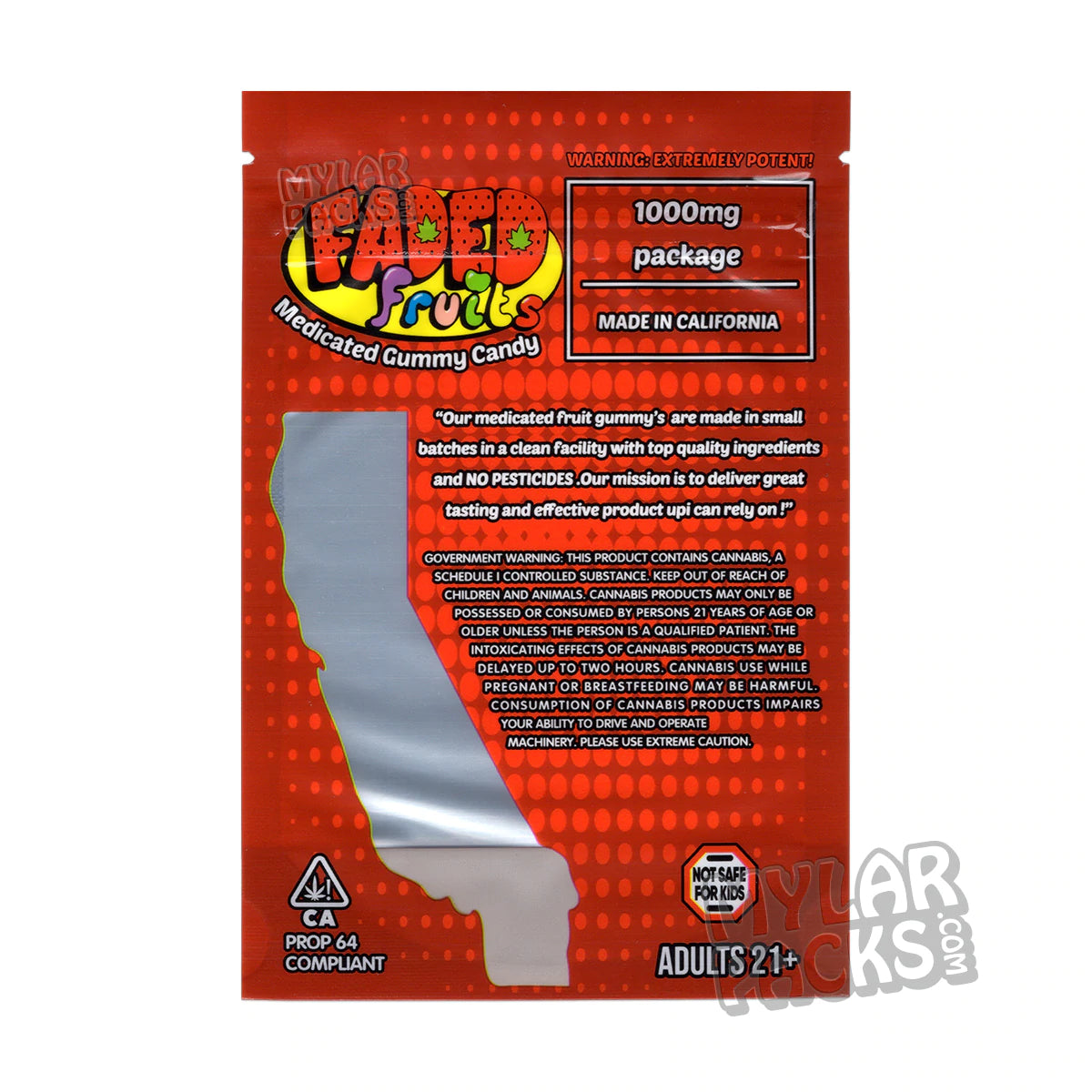 Faded Fruits Strawberry Cough 1000mg Empty Edibles Mylar Bags Mylar Master 0672