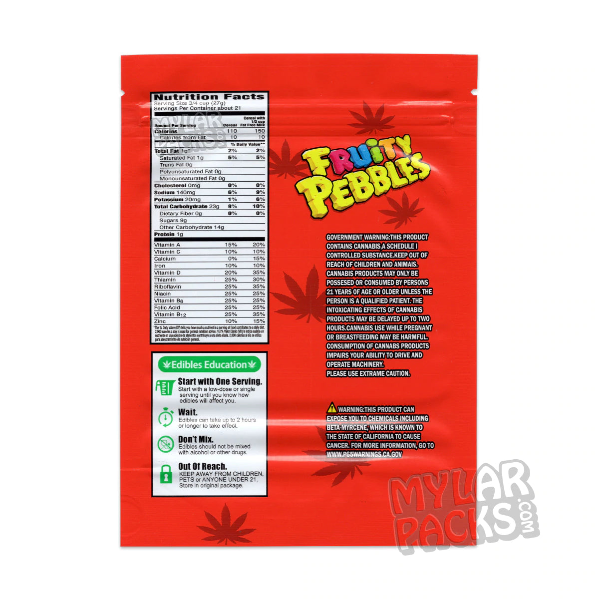 Fruity Pebbles Cereal 500mg Empty Edibles Mylar Snack Packaging Bags