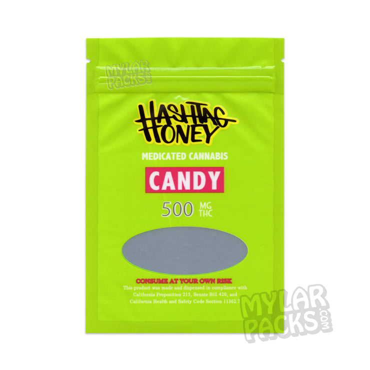 Zipper Seal  Packaging  Mylar Bag  Medicated  Hashtag Honey  Gummy  Green Bag  Empty Packaging  Empty  Edibles  Cannabis  Candy  All Candy Packs  500mg  #Honey