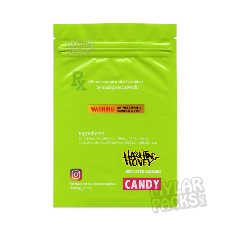 Zipper Seal  Packaging  Mylar Bag  Medicated  Hashtag Honey  Gummy  Green Bag  Empty Packaging  Empty  Edibles  Cannabis  Candy  All Candy Packs  500mg  #Honey