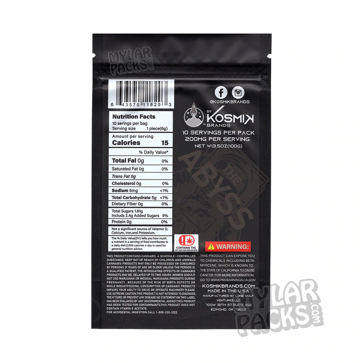 Zipper Seal  Warning  Vegan  The  Resealable  Packaging  Mylar Bags  Mylar  Medicated  Kosmik  Infused  Gummy  Gummies  Gluten-Free  Food Grade  Empty Bags  Empty  Edibles  Cosmic  Candy  Brands  All Candy Packs  Abyss  2000mg