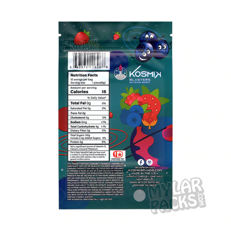Zipper Seal  Vegan  The  Resealable  Packaging  Mylar Bags  Mylar  Medicated  Kosmik Blasters  Kosmik  Karmel  Infused  Hole  Gummy  Gummies  Gluten-Free  Fruit  Food Grade  Empty Bags  Empty  Edibles  Cosmic  Candy  Brands  Blasterz  Big  Berry  Bang  All Candy Packs  500mg