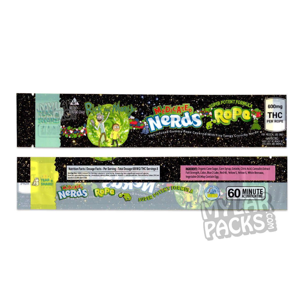 Nerds Rope Rick & Morty 600mg Empty Edibles Mylar Packaging Bags