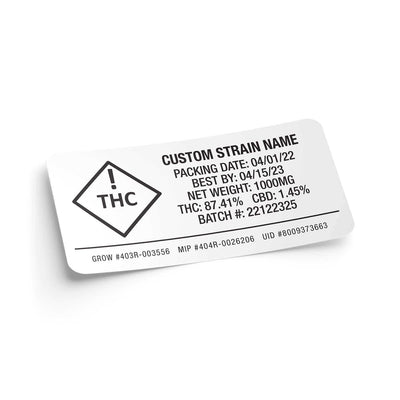 Weatherproof  Warning  Thermal  Strain Sticker  Strain Label  Strain  Sticker  Standard  Rectangle  Labels  Label  Herbs  Flower  Customized  Custom Strain Stickers  Custom  Control Sticker  Compliant  Compliance  Colorado  Co.  Cannabis Label  Cannabis Flower  Black  Authenticity  1" x 2"