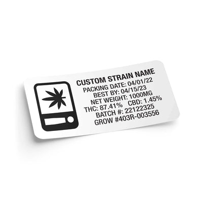Weatherproof  Warning  Thermal  Strain Sticker  Strain Label  Strain  Sticker  Standard  Rectangle  Oregon  OR  Labels  Label  Herbs  Flower  Customized  Custom Strain Stickers  Custom  Control Sticker  Compliant  Compliance  Cannabis Label  Cannabis Flower  Black  Authenticity  1" x 2"