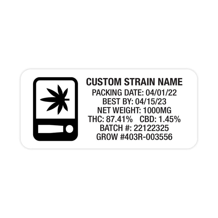 Weatherproof  Warning  Thermal  Strain Sticker  Strain Label  Strain  Sticker  Standard  Rectangle  Oregon  OR  Labels  Label  Herbs  Flower  Customized  Custom Strain Stickers  Custom  Control Sticker  Compliant  Compliance  Cannabis Label  Cannabis Flower  Black  Authenticity  1" x 2"