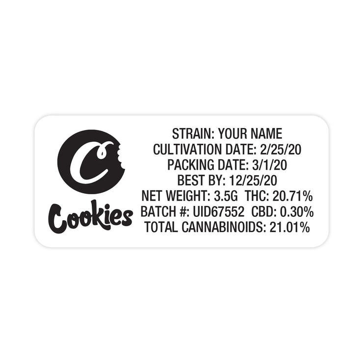 Weatherproof  Thermal  Strain Sticker  Strain Label  Strain  Sticker  Standard  Rectangle  Label  Herbs  Flower  Customized  Custom Strain Stickers  Custom  Cookies Logo  Cookies  Control Sticker  Cannabis Label  Cannabis Flower  Cannabis  Black  Barcode  Authenticity  1" x 2"