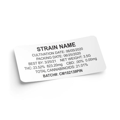 Weatherproof  Thermal  Strain Sticker  Strain Label  Strain  Sticker  Standard  Rectangle  Label  Herbs  Flower  Customized  Custom Strain Stickers  Custom  Control Sticker  Cannabis Label  Cannabis Flower  Cannabis  Authenticity  1" x 2"