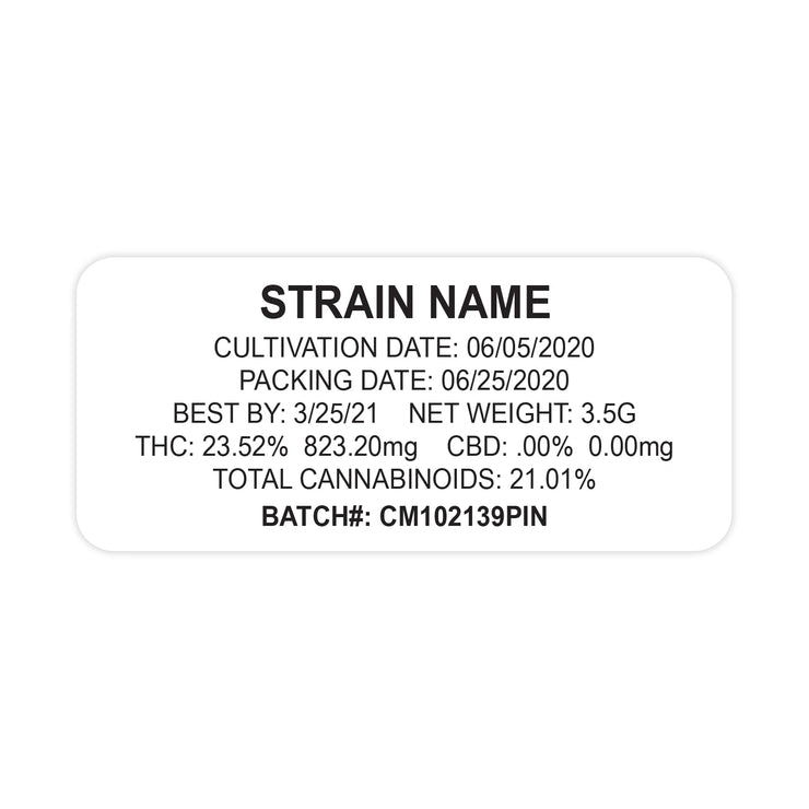 Weatherproof  Thermal  Strain Sticker  Strain Label  Strain  Sticker  Standard  Rectangle  Label  Herbs  Flower  Customized  Custom Strain Stickers  Custom  Control Sticker  Cannabis Label  Cannabis Flower  Cannabis  Authenticity  1" x 2"