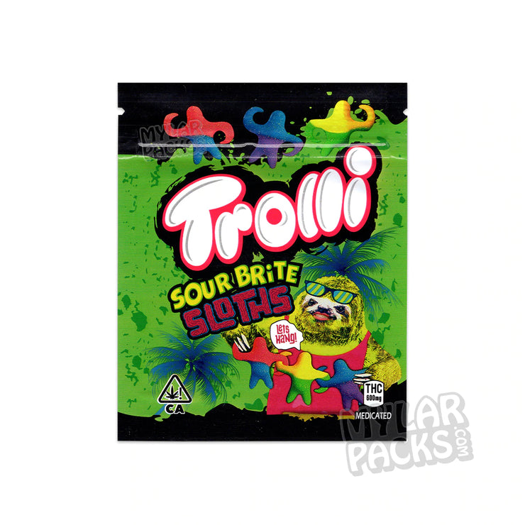 Zipper Seal  Trrlli  Trolli  Sour  Smell Proof  Sloths  Sloth  Shapes  Resealable  Packaging  Mylar Bags  Medicated  Infused  Gummy  Gummies  Food Grade  Empty Bags  Empty  Edibles  Candy  Brite  Bright  All Candy Packs  600mg. Errlli