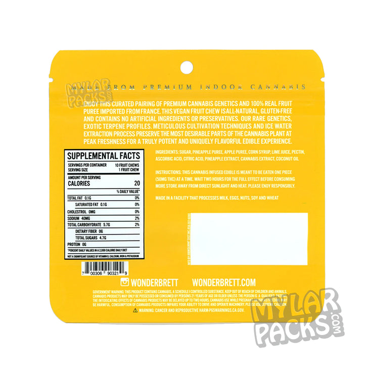 Zipper Seal  Wonderbrett  Solventless  Smell Proof  Resealable  Pineapple  Packaging  OG  Mylar Bags  Medicated  Manufacturing  Infused  Gummy  Gummies  Gold Foil  Fruit Chews  Fruit  Food Grade  Foil  Flavor  Empty Bags  Empty  Edibles  Cannabis Infused  Cannabis  Candy  All Candy Packs  500mg